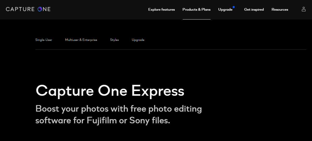 Capture One Express landing page