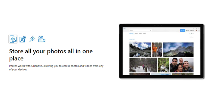 Microsoft Photos landing page