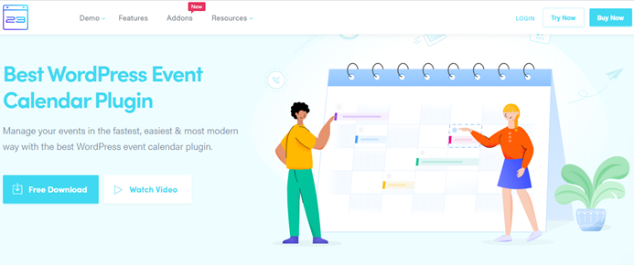 Modern Events Calendar landing page