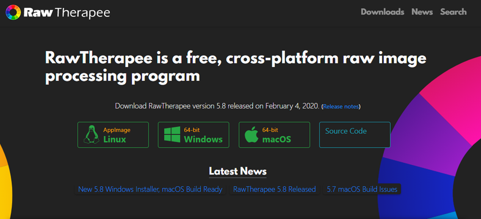 Raw Therapee landing page