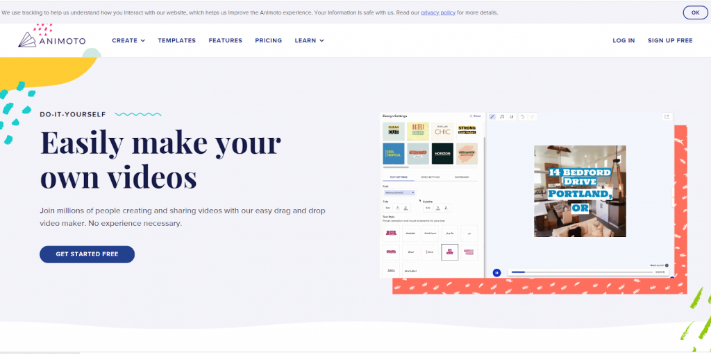 Animoto landing page