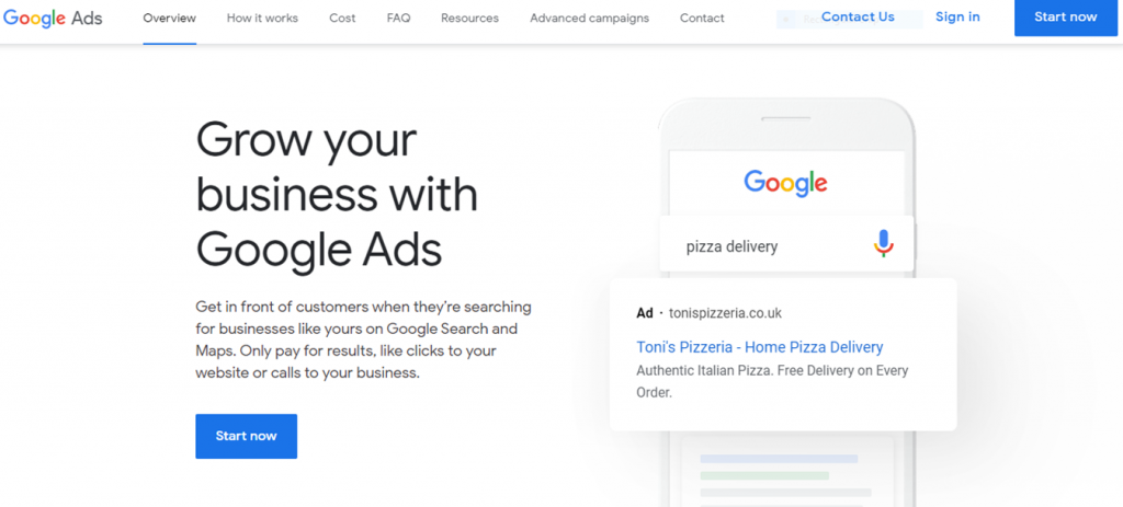 Google ads landing page