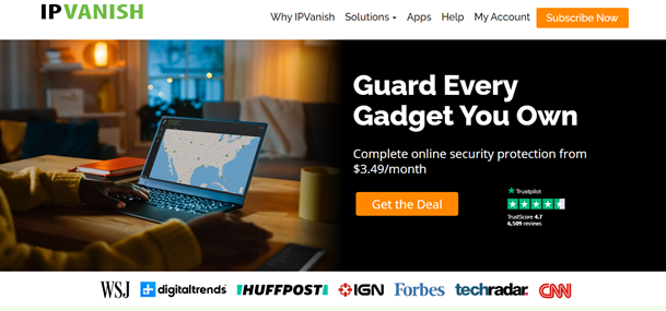 IPVanish landing page