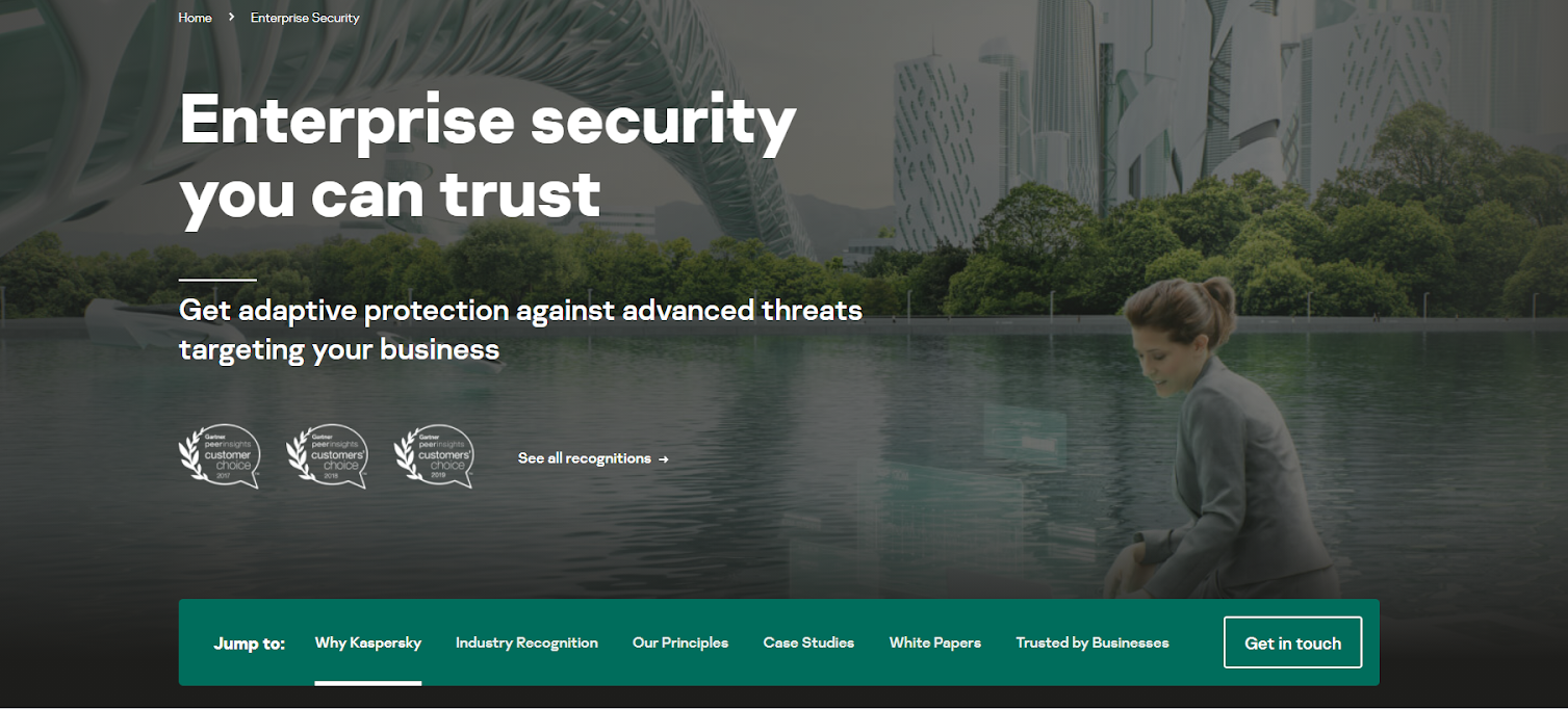 Kaspersky enterprise homepage