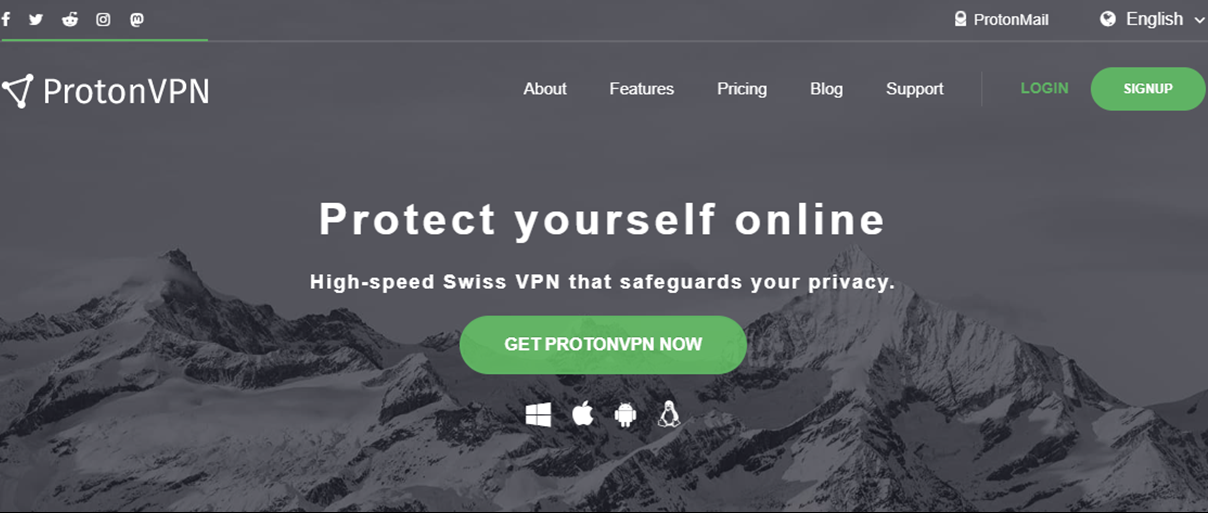 ProtonVPN landing page