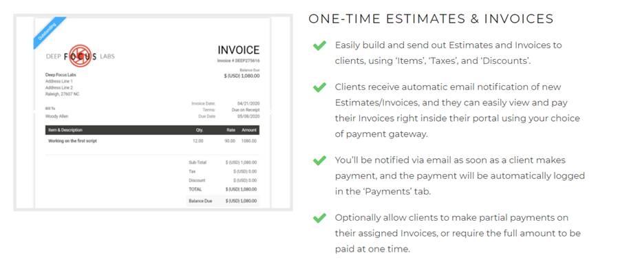 SuiteDash invoices and billing