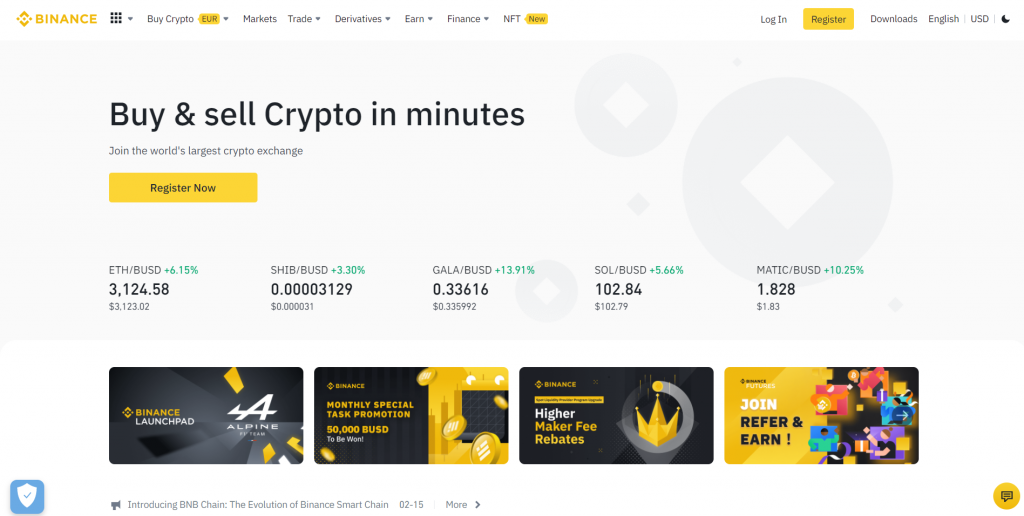 Binance homepage