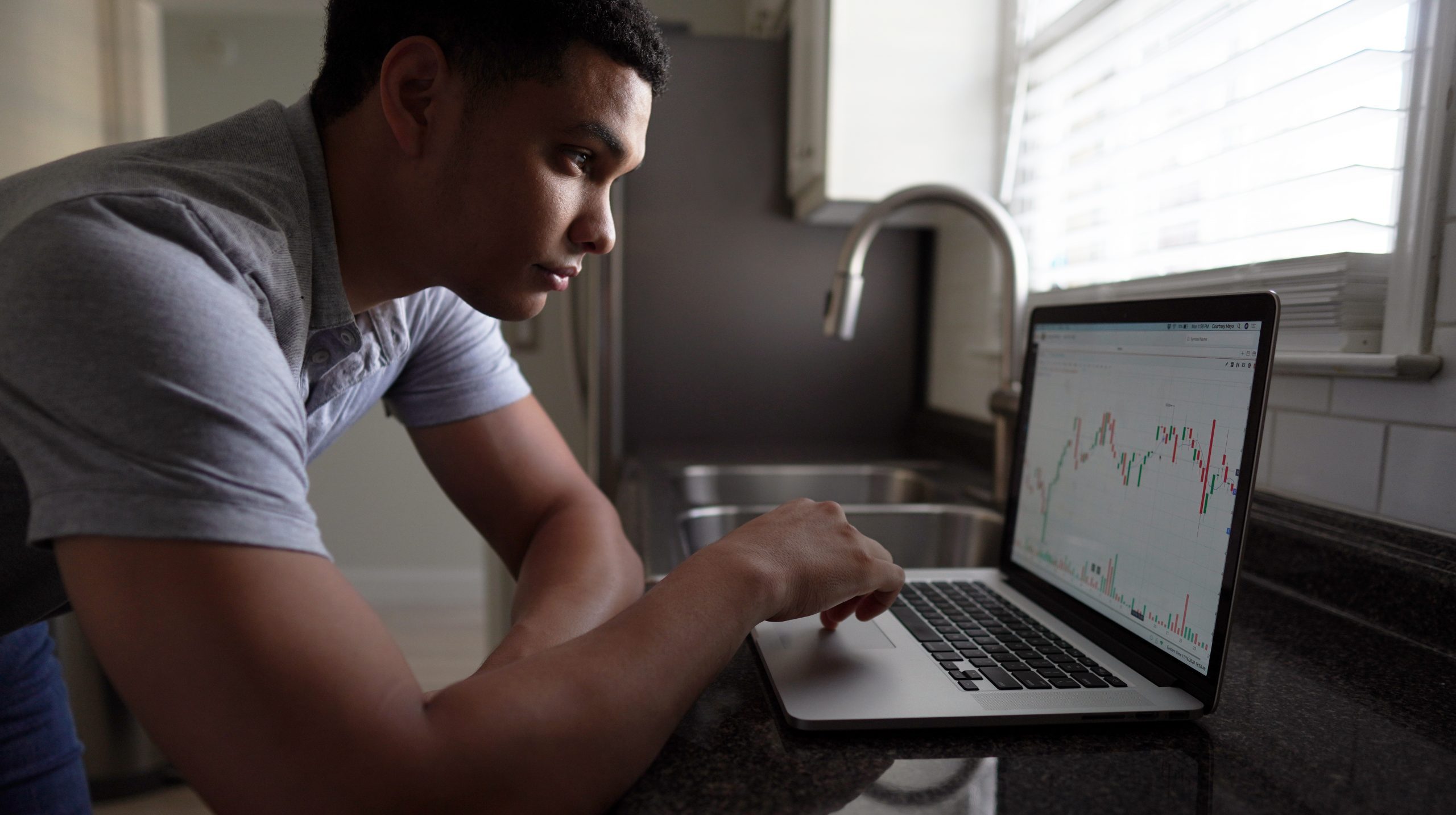 man, computer, stock trading