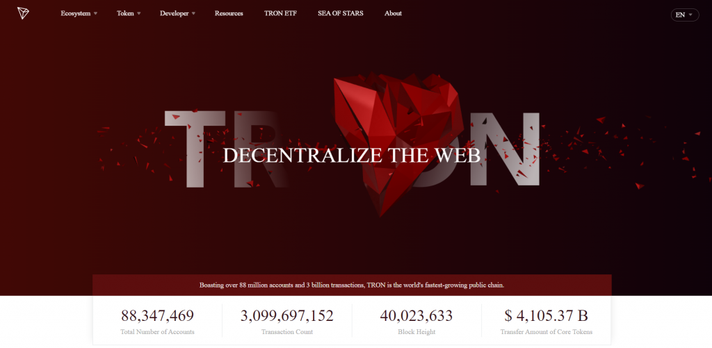 TRON homepage