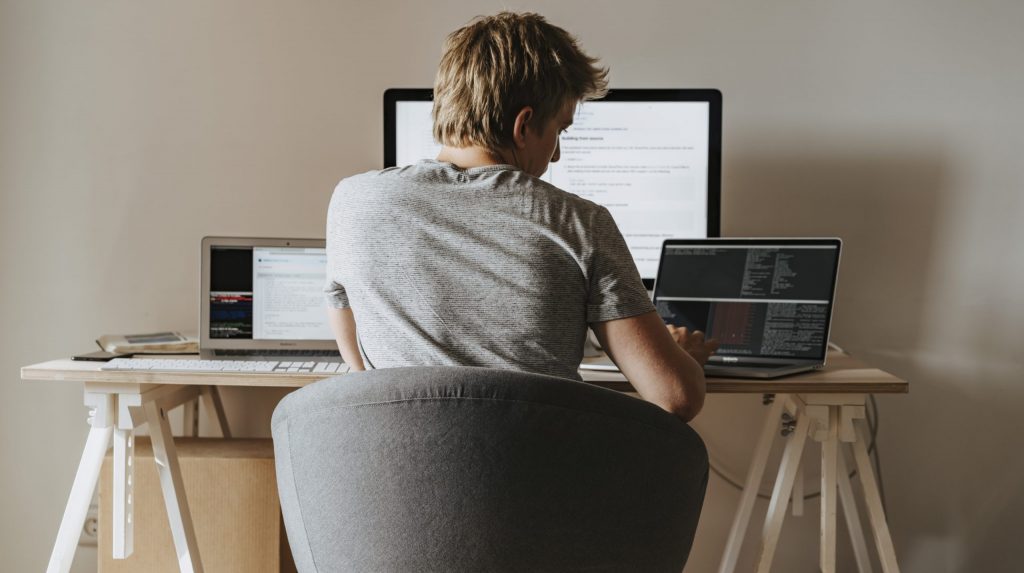 Man people desk laptop