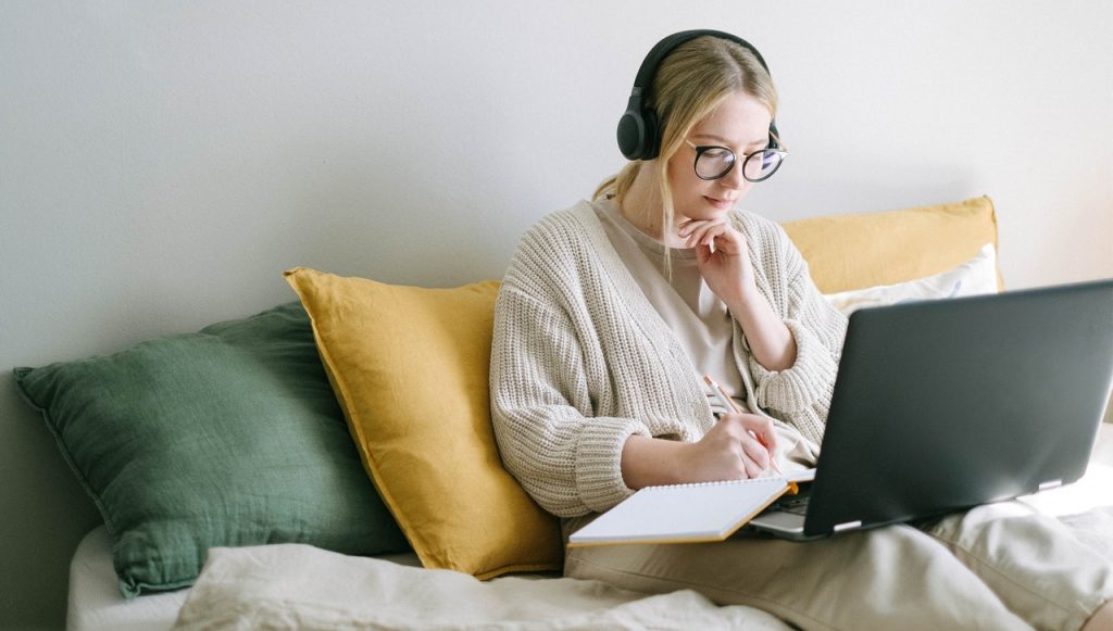 Studying on couch