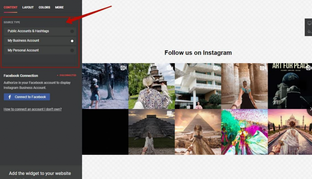 Instagram Feed Widget step one