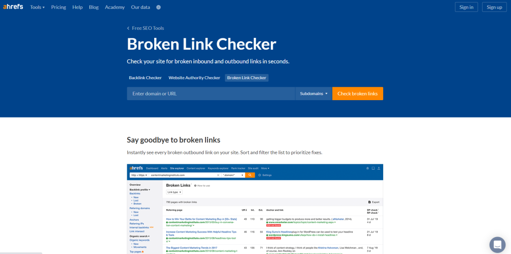 Ahrefs Broken Link Checker website